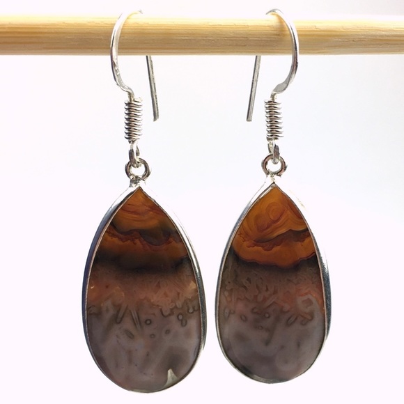 New Stick Agate Stone Silver Hook Earrings - Picture 7 of 7